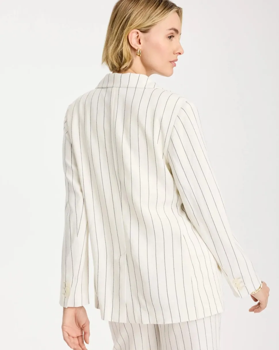 Linen-Blend Striped Boyfriend Blazer