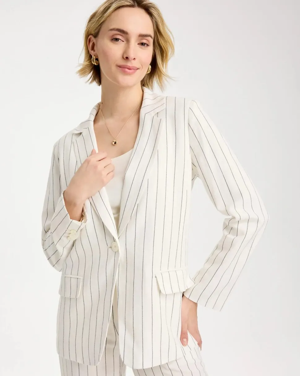 Linen-Blend Striped Boyfriend Blazer