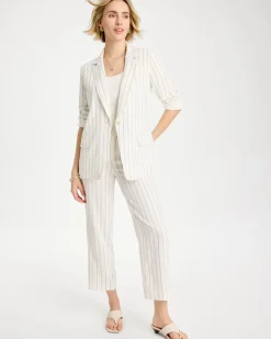 Linen-Blend Striped Boyfriend Blazer