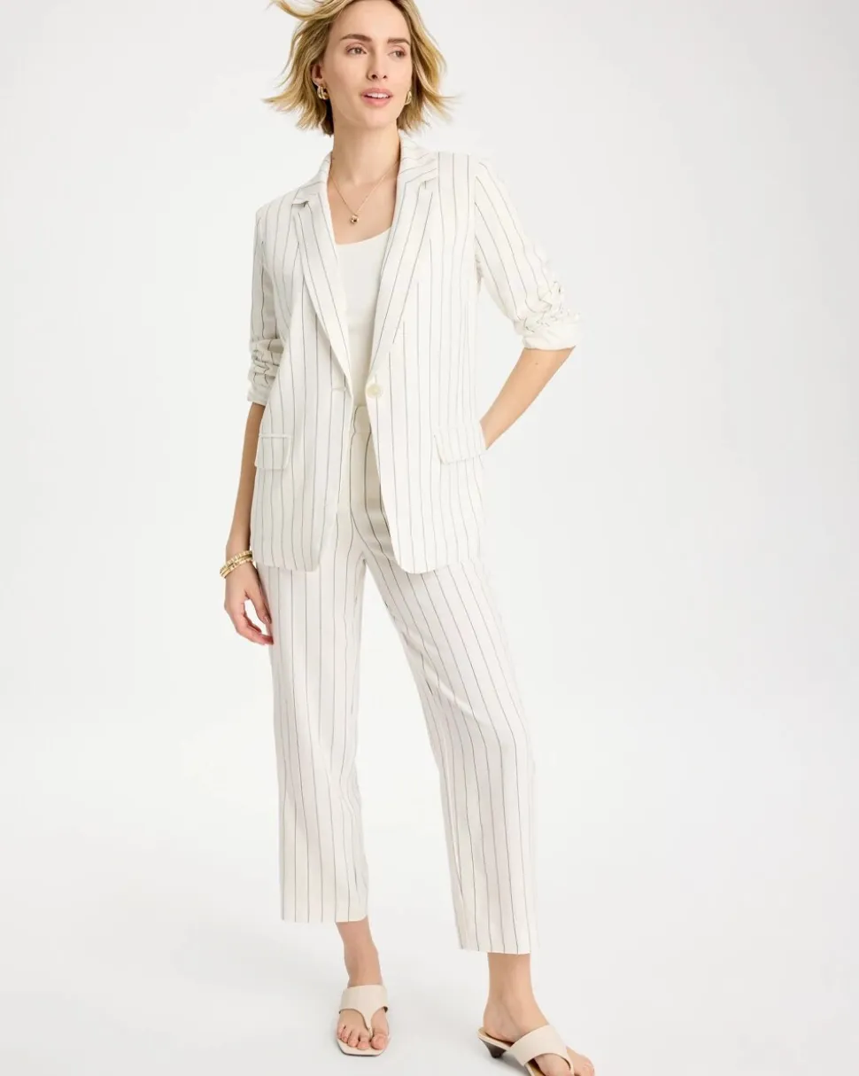 Linen-Blend Striped Boyfriend Blazer