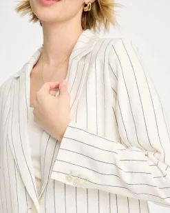 Linen-Blend Striped Boyfriend Blazer