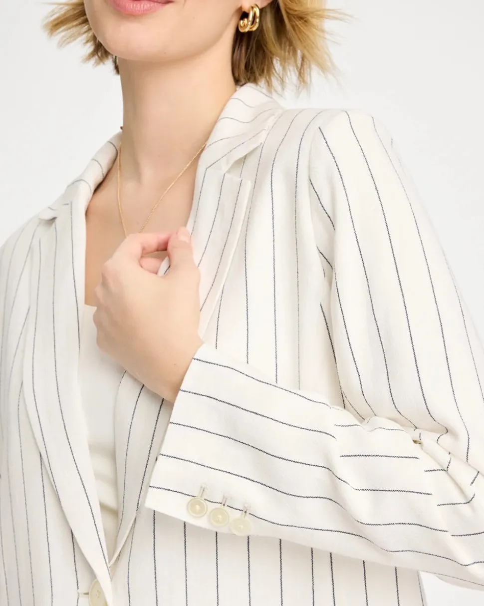 Linen-Blend Striped Boyfriend Blazer