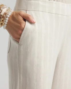 Linen Blend Stripe Flare Leg Pants