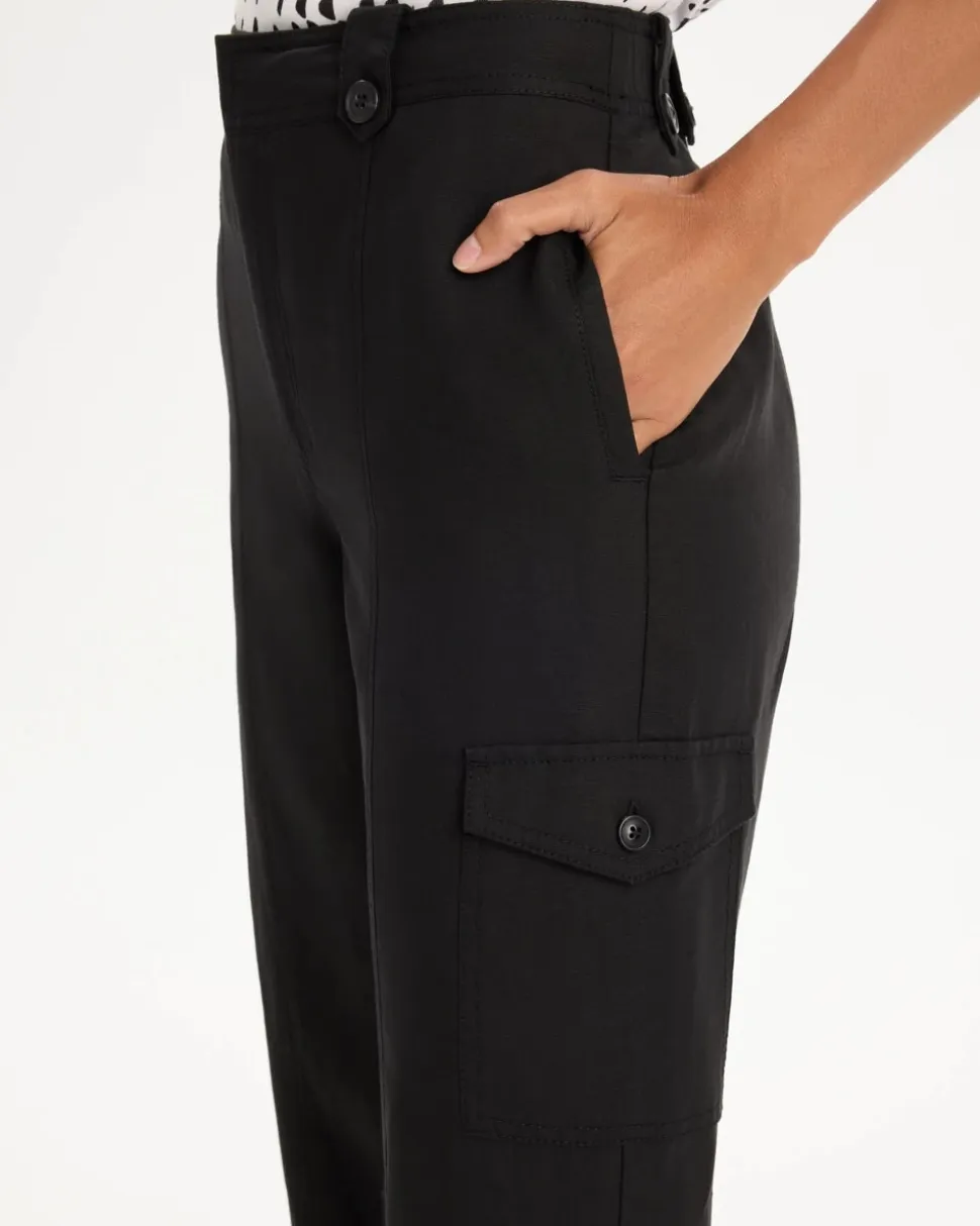 Linen-Blend Utility Wide Crop Pants