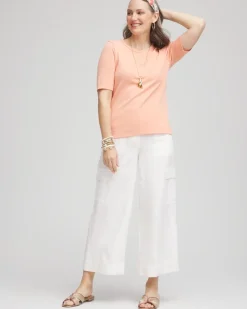 Linen Cargo Wide-Leg Cropped Pants