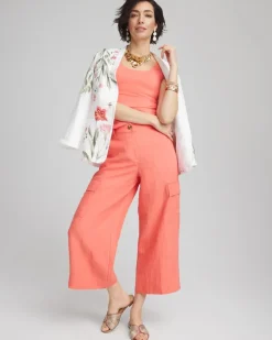 Linen Cargo Wide-Leg Cropped Pants