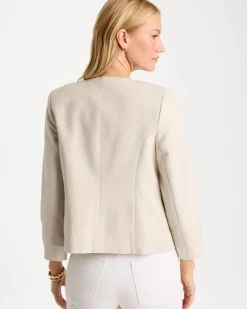Linen Collarless Embroidered Jacket