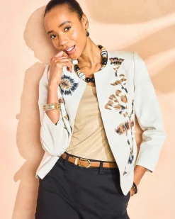 Linen Collarless Embroidered Jacket