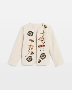 Linen Collarless Embroidered Jacket