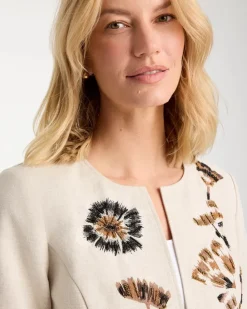 Linen Collarless Embroidered Jacket