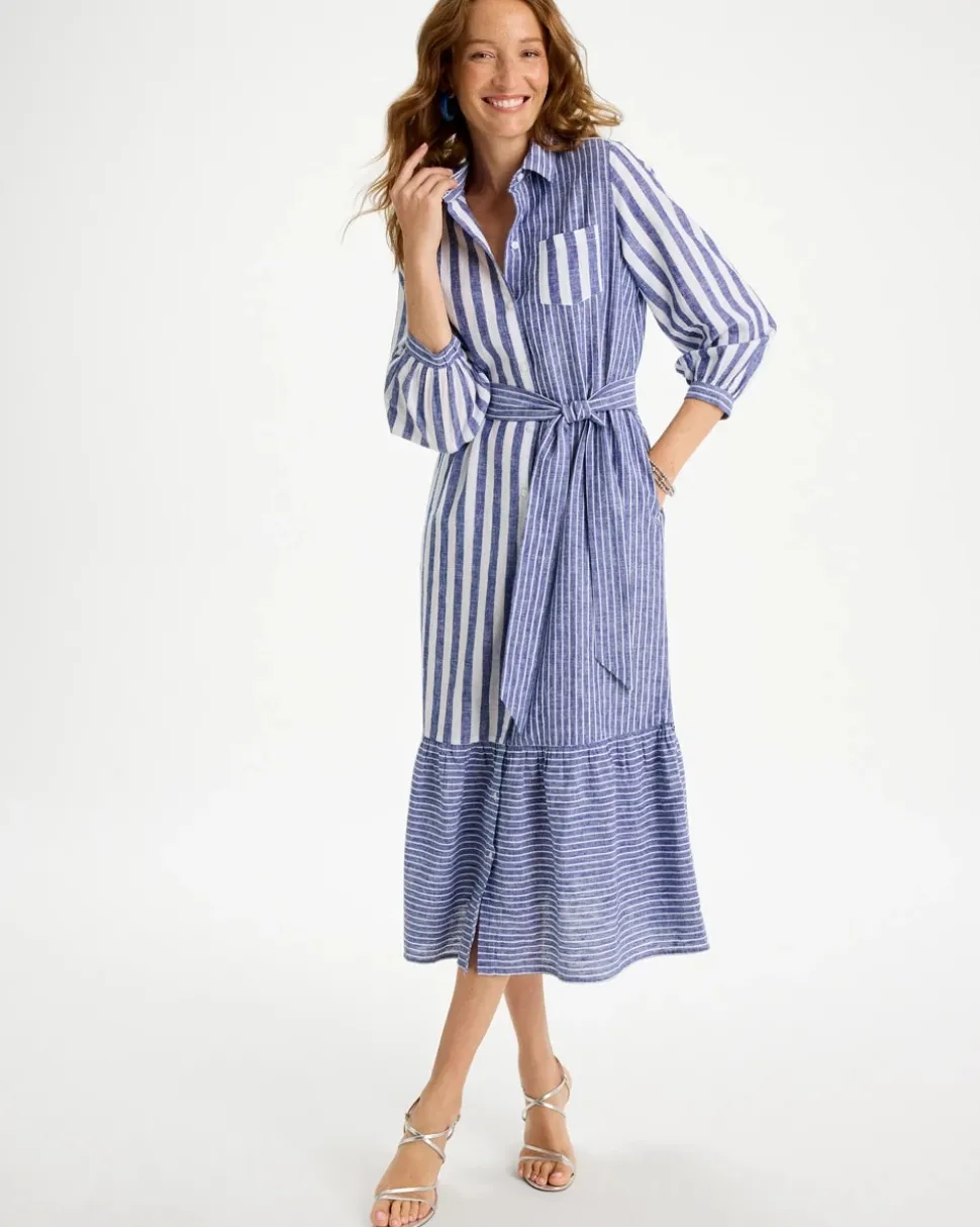 Linen-Cotton Striped Shirtdress