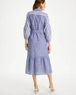 Linen-Cotton Striped Shirtdress