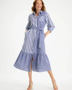Linen-Cotton Striped Shirtdress