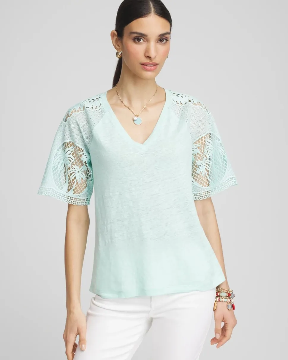 Linen Crochet Lace Short Sleeve Tee
