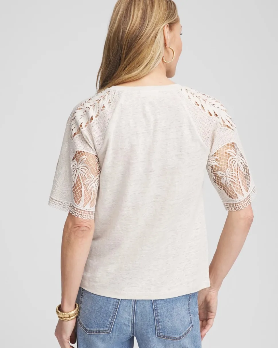 Linen Crochet Lace Short Sleeve Tee