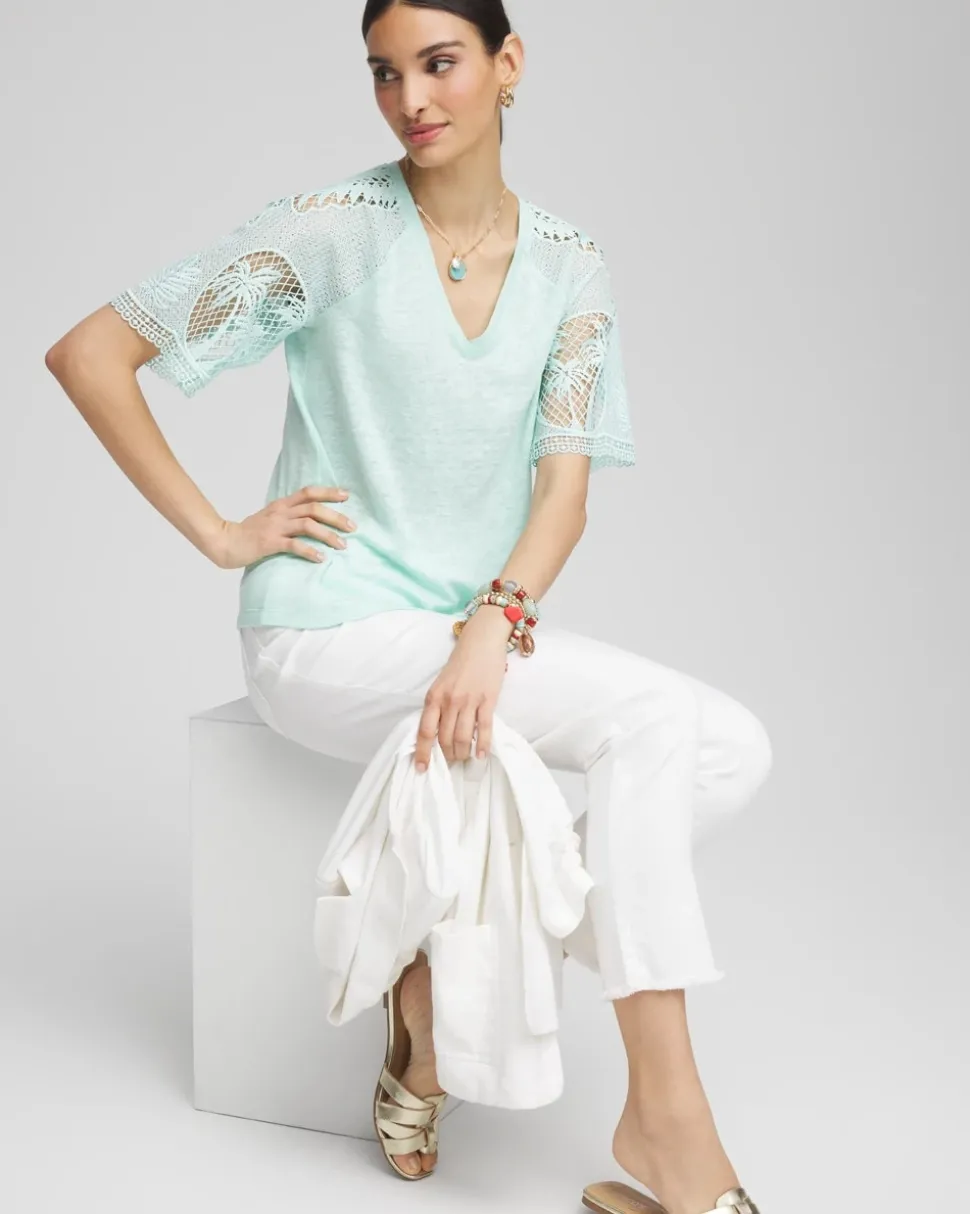 Linen Crochet Lace Short Sleeve Tee