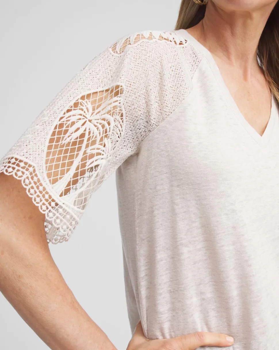 Linen Crochet Lace Short Sleeve Tee
