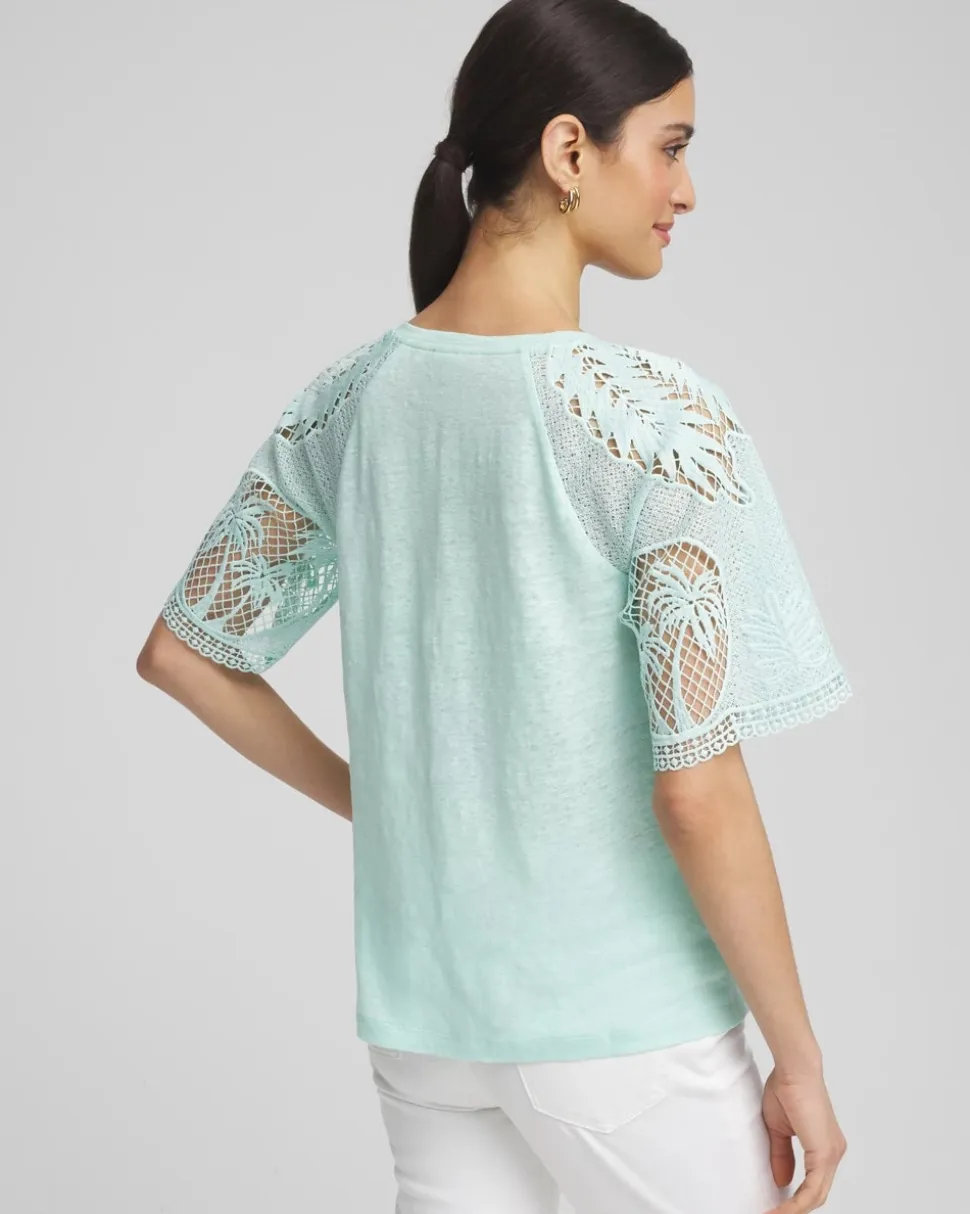 Linen Crochet Lace Short Sleeve Tee