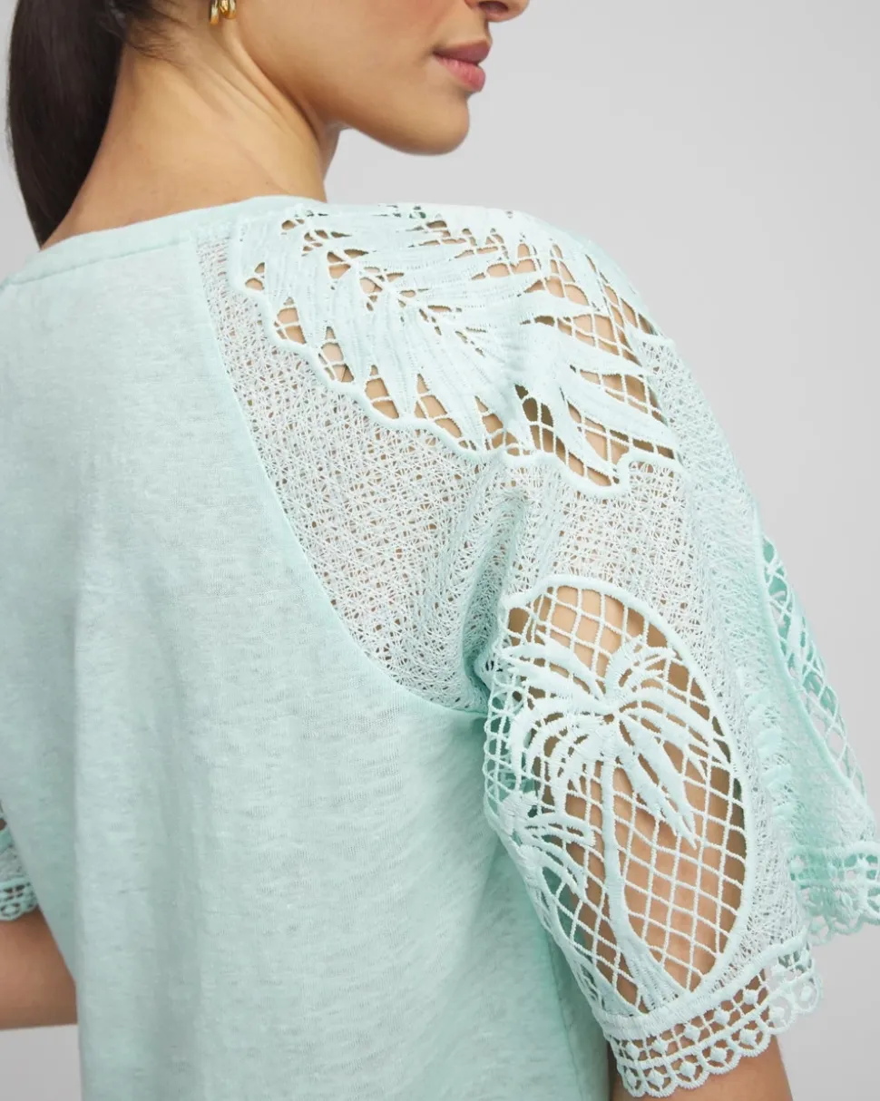Linen Crochet Lace Short Sleeve Tee