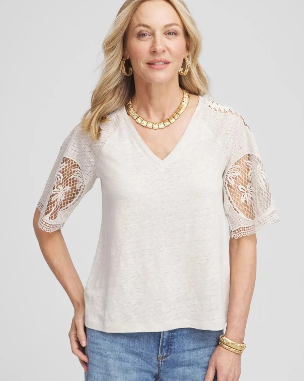 Linen Crochet Lace Short Sleeve Tee