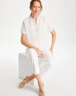 Linen Embellished Popover Top