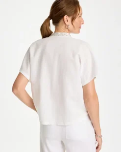 Linen Embellished Popover Top