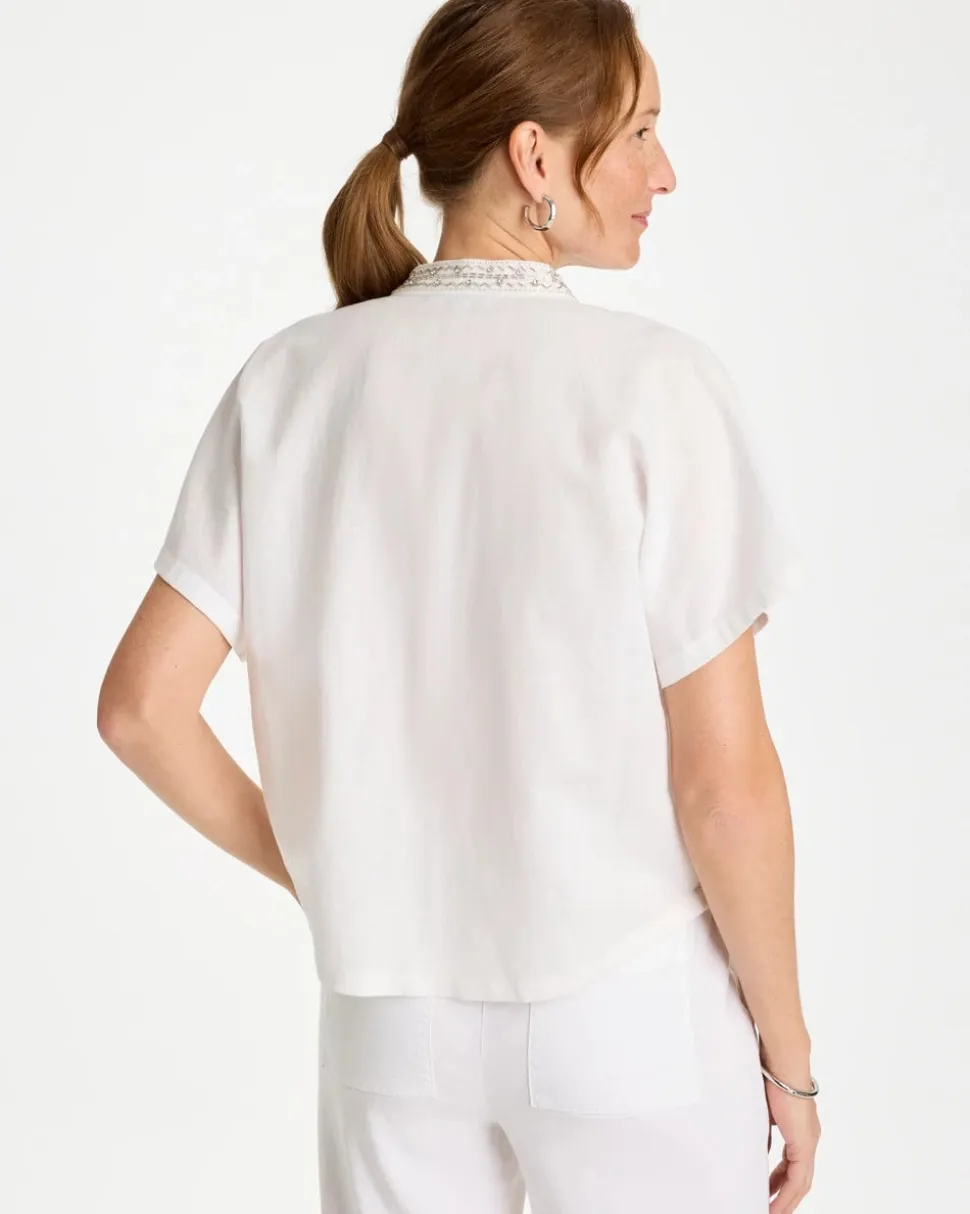 Linen Embellished Popover Top
