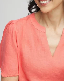 Linen Embroidered Hem Blouse