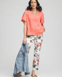 Linen Embroidered Hem Blouse
