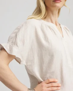Linen Flutter-Sleeve Popover Top