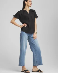 Linen Flutter-Sleeve Popover Top