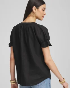 Linen Flutter-Sleeve Popover Top