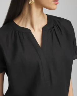 Linen Flutter-Sleeve Popover Top
