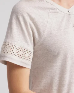 Linen Lace-Cutwork Sleeve Henley Tee