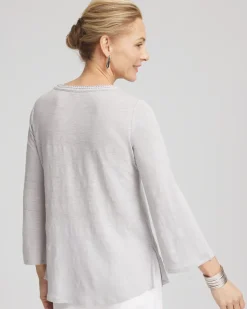 Linen Metallic Embroidered V-Neck Tunic