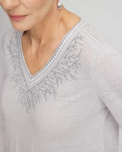 Linen Metallic Embroidered V-Neck Tunic