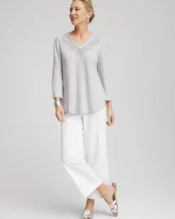 Linen Metallic Embroidered V-Neck Tunic