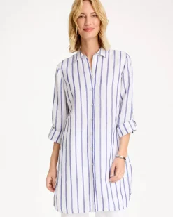 Linen Metallic Striped Duster Shirt