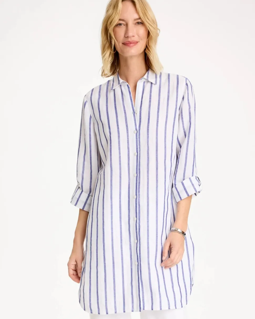 Linen Metallic Striped Duster Shirt