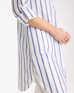 Linen Metallic Striped Duster Shirt