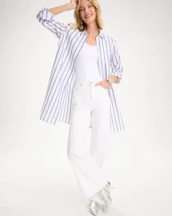 Linen Metallic Striped Duster Shirt