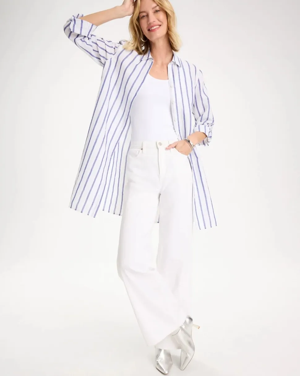 Linen Metallic Striped Duster Shirt