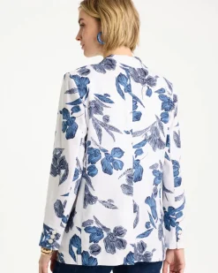 Linen Printed Piped Boyfriend Blazer