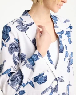 Linen Printed Piped Boyfriend Blazer