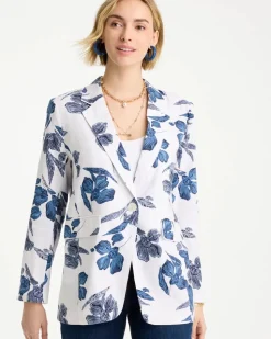 Linen Printed Piped Boyfriend Blazer