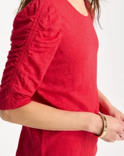 Linen Ruched Sleeve Tee