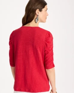 Linen Ruched Sleeve Tee
