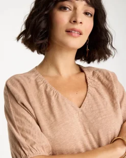 Linen Ruched V-Neck Tee