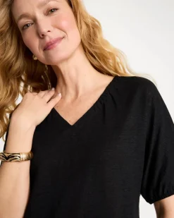 Linen Ruched V-Neck Tee