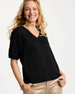 Linen Ruched V-Neck Tee